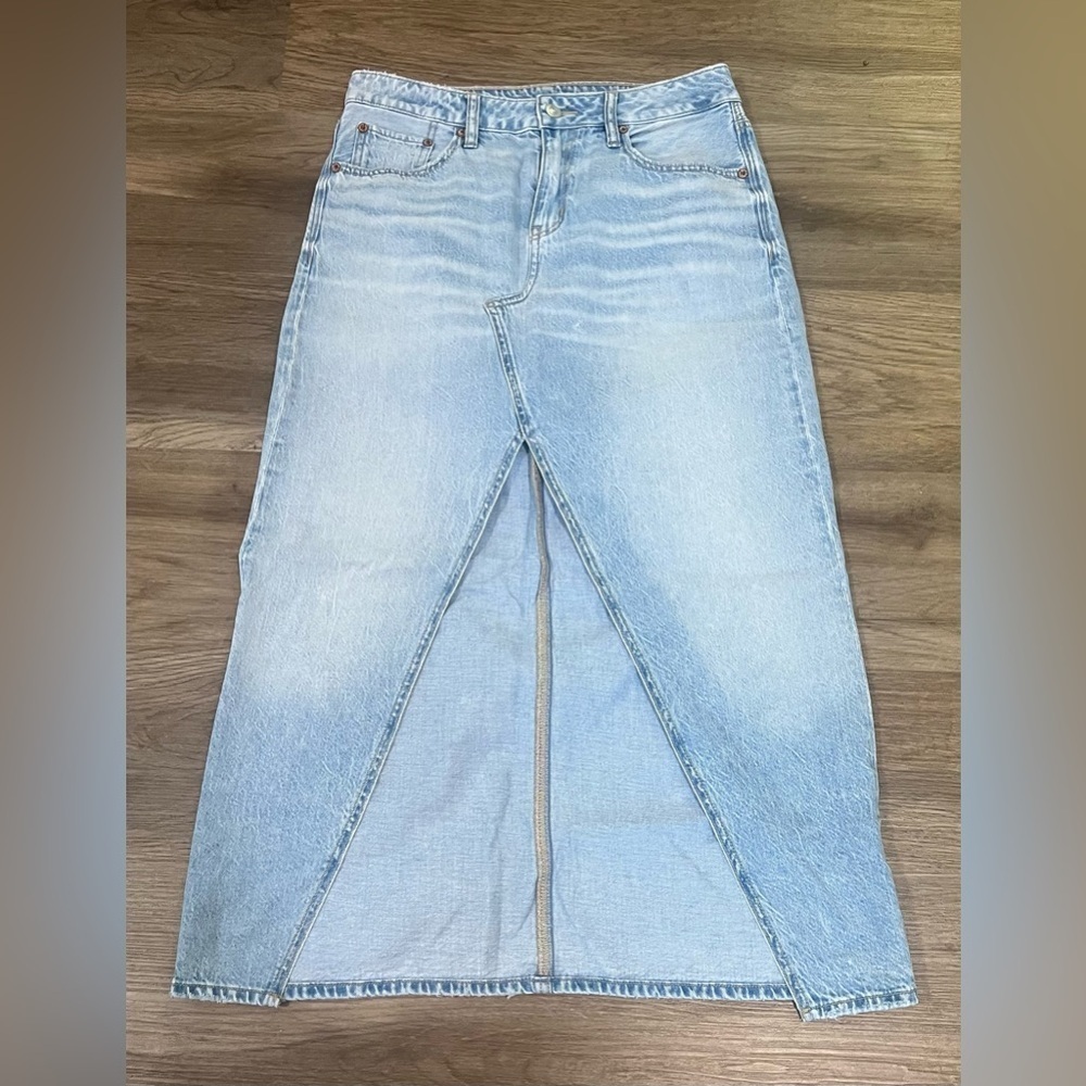American Eagle Outfitters Denim Open Front Slit Maxi Skirt